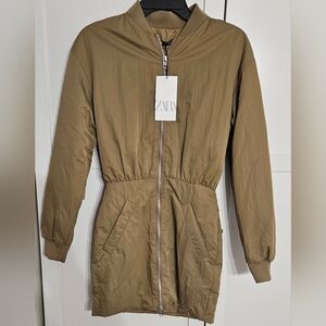 Zara Quilted Bomber Effect Full Zip Mini Dress  XS Brand New